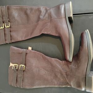 Brown Leather Riding Boots with Buckles Size 9